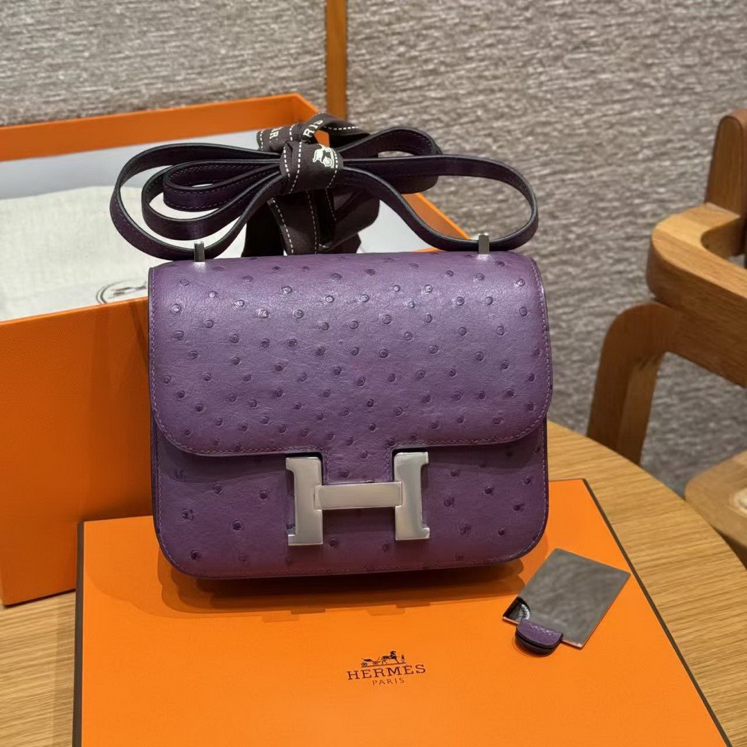 Hermes Constance 19 CM Bag Handmade In KK Ostrich Leather from South Africa Silver Hardware P9 Anemone - Image 10