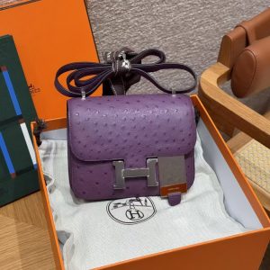 Hermes Constance 19 CM Bag Handmade In KK Ostrich Leather from South Africa Silver Hardware P9 Anemone - Image 9