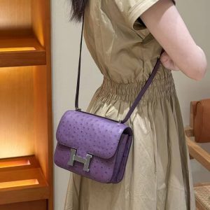 Hermes Constance 19 CM Bag Handmade In KK Ostrich Leather from South Africa Silver Hardware P9 Anemone - Image 3