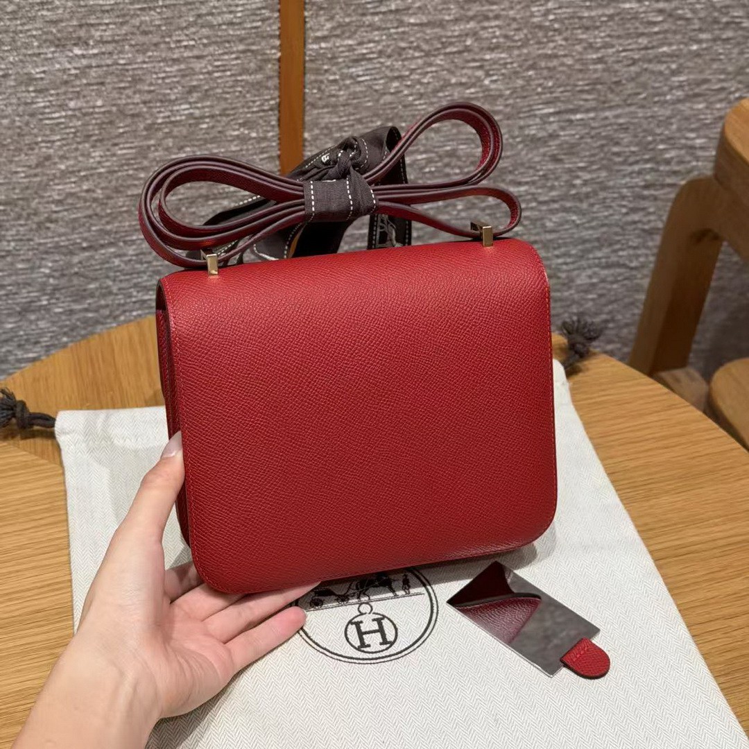 Hermes Constance 19 CM Bag Handmade In Epsom Calfskin Leather Gold Hardware Q5 Rouge Casque - Image 2