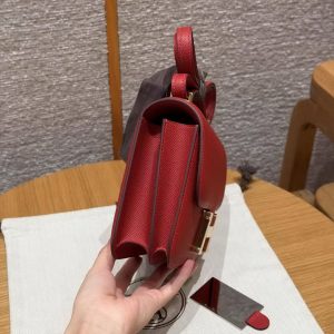 Hermes Constance 19 CM Bag Handmade In Epsom Calfskin Leather Gold Hardware Q5 Rouge Casque - Image 21