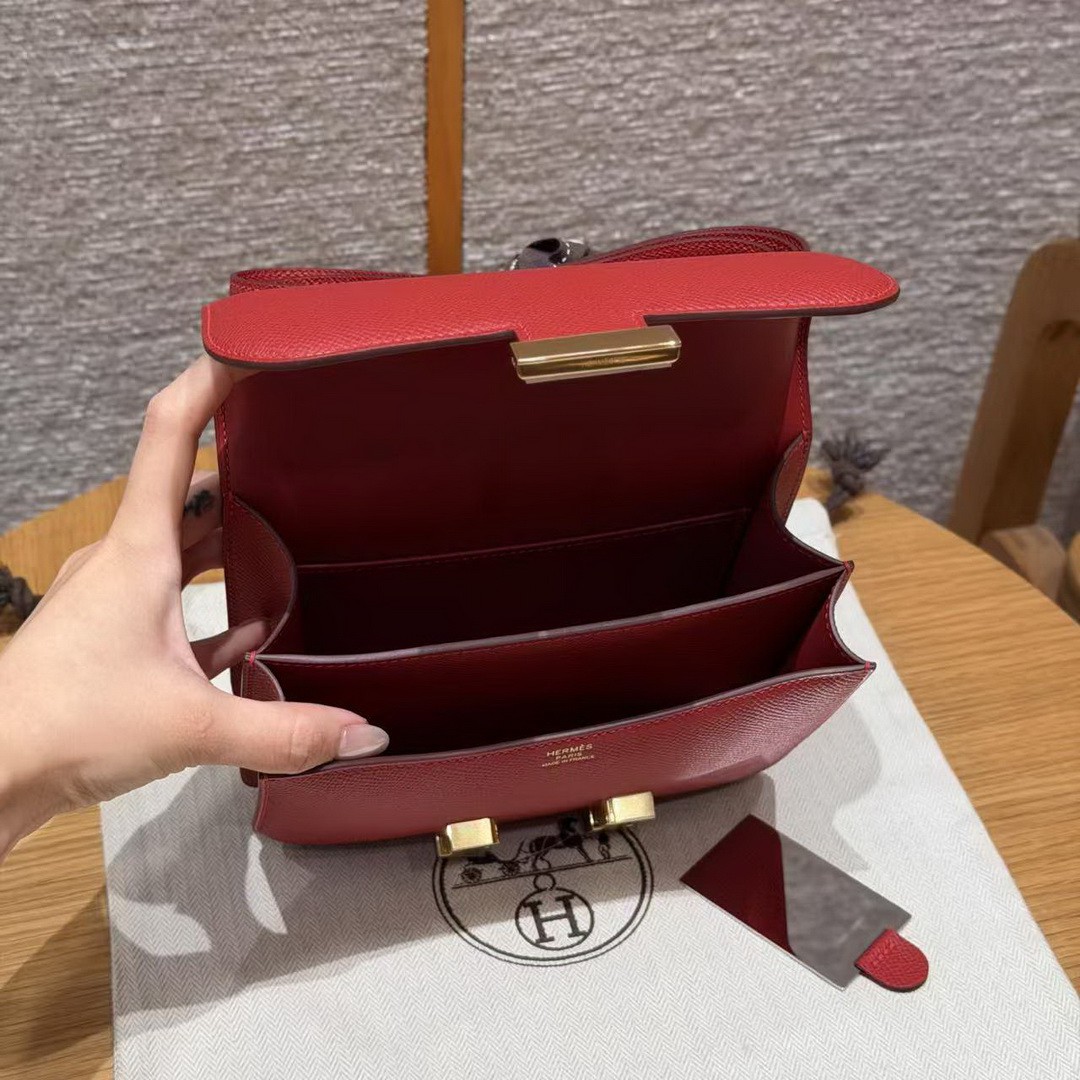 Hermes Constance 19 CM Bag Handmade In Epsom Calfskin Leather Gold Hardware Q5 Rouge Casque - Image 18
