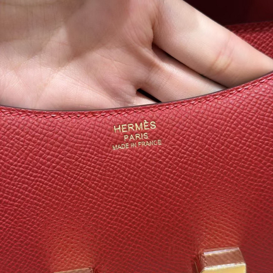 Hermes Constance 19 CM Bag Handmade In Epsom Calfskin Leather Gold Hardware Q5 Rouge Casque - Image 17