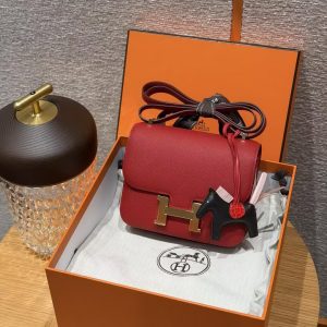 Hermes Constance 19 CM Bag Handmade In Epsom Calfskin Leather Gold Hardware Q5 Rouge Casque - Image 14