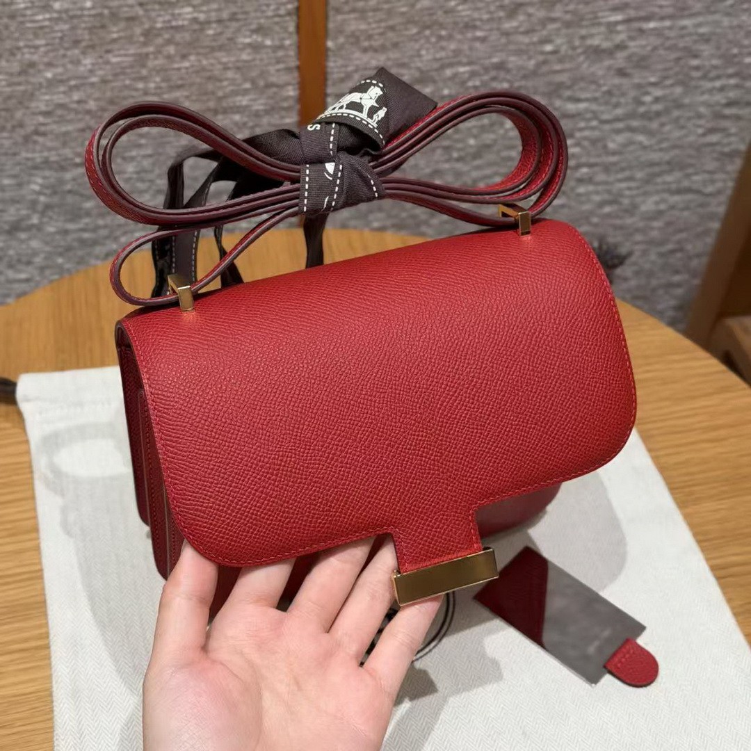 Hermes Constance 19 CM Bag Handmade In Epsom Calfskin Leather Gold Hardware Q5 Rouge Casque - Image 13