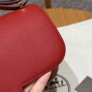 Hermes Constance 19 CM Bag Handmade In Epsom Calfskin Leather Gold Hardware Q5 Rouge Casque - Image 12