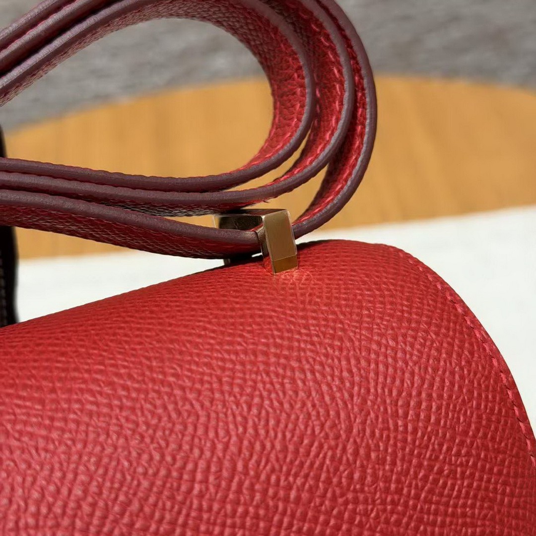 Hermes Constance 19 CM Bag Handmade In Epsom Calfskin Leather Gold Hardware Q5 Rouge Casque - Image 8