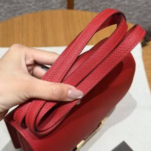 Hermes Constance 19 CM Bag Handmade In Epsom Calfskin Leather Gold Hardware Q5 Rouge Casque - Image 7