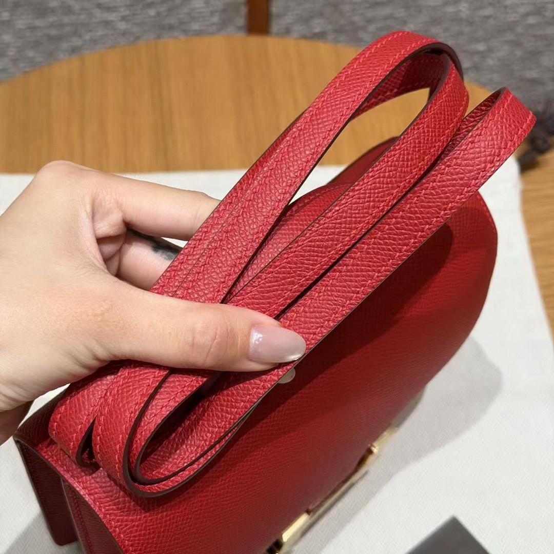 Hermes Constance 19 CM Bag Handmade In Epsom Calfskin Leather Gold Hardware Q5 Rouge Casque - Image 7