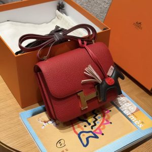 Hermes Constance 19 CM Bag Handmade In Epsom Calfskin Leather Gold Hardware Q5 Rouge Casque - Image 5
