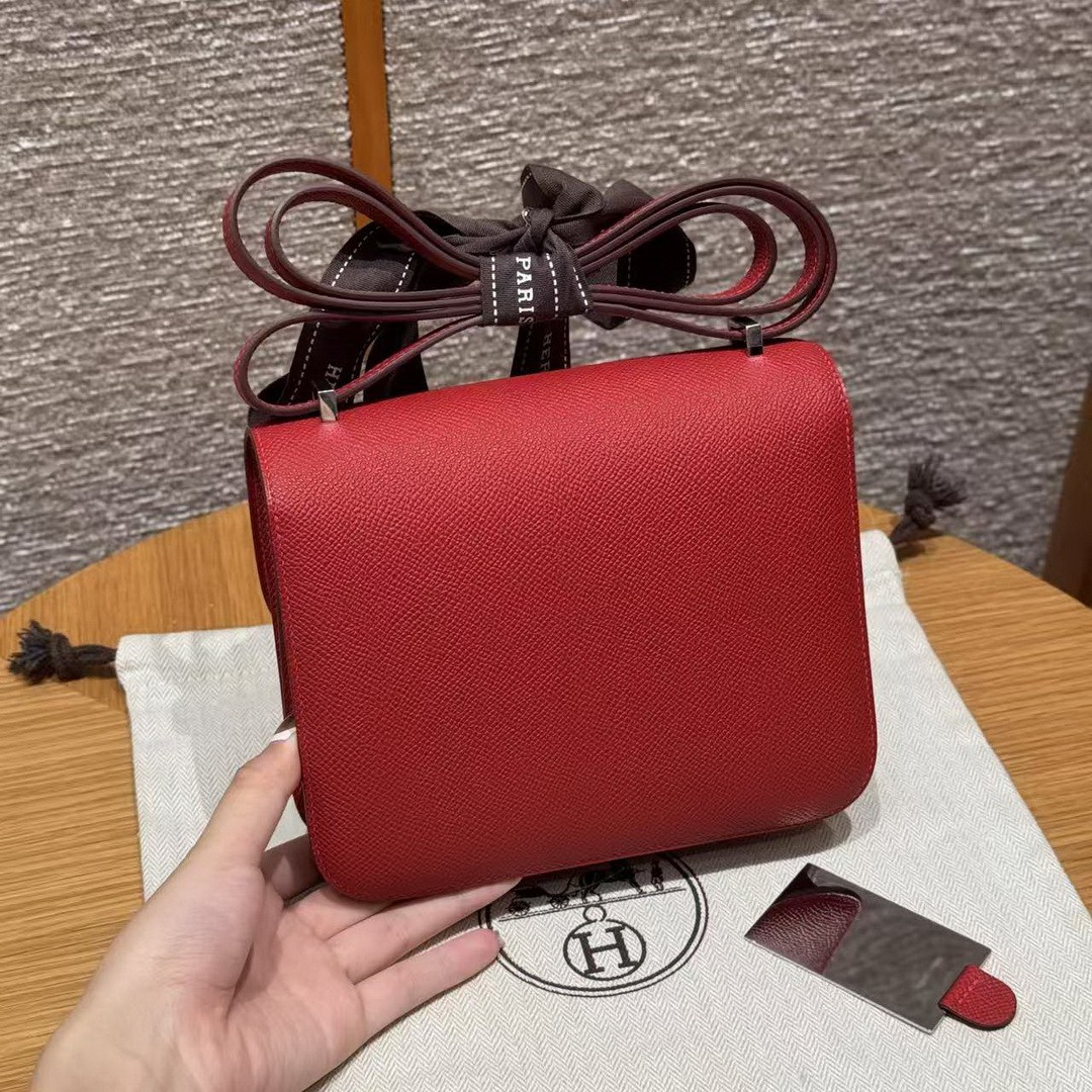 Hermes Constance 19 CM Bag Handmade In Epsom Calfskin Leather Silver Hardware Q5 Rouge Casque - Image 2