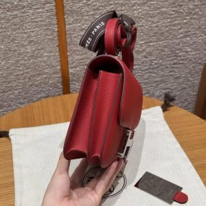 Hermes Constance 19 CM Bag Handmade In Epsom Calfskin Leather Silver Hardware Q5 Rouge Casque - Image 19