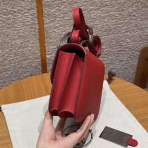 Hermes Constance 19 CM Bag Handmade In Epsom Calfskin Leather Silver Hardware Q5 Rouge Casque - Image 18