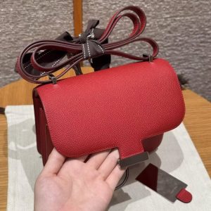 Hermes Constance 19 CM Bag Handmade In Epsom Calfskin Leather Silver Hardware Q5 Rouge Casque - Image 10