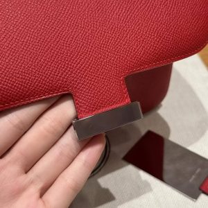 Hermes Constance 19 CM Bag Handmade In Epsom Calfskin Leather Silver Hardware Q5 Rouge Casque - Image 9