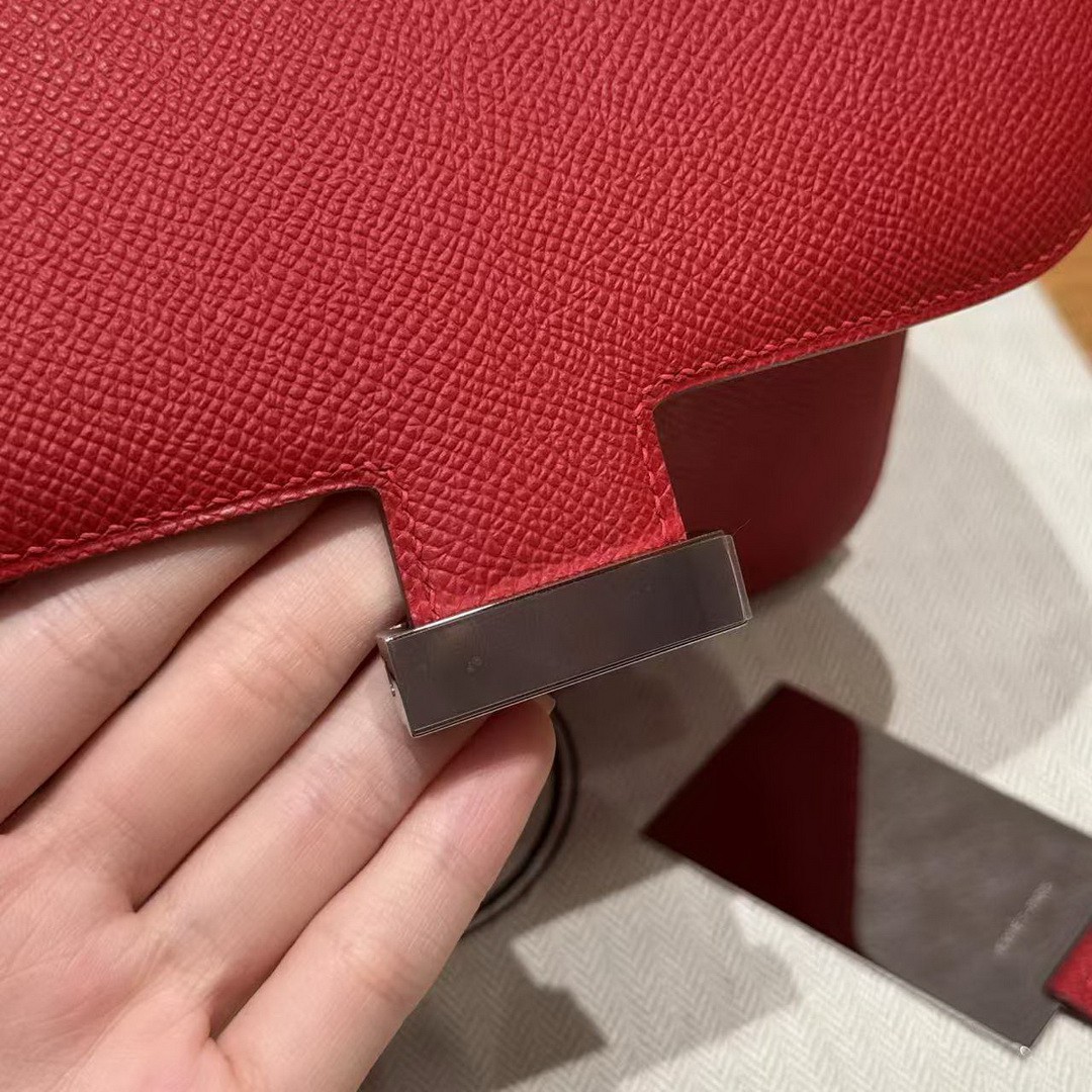Hermes Constance 19 CM Bag Handmade In Epsom Calfskin Leather Silver Hardware Q5 Rouge Casque - Image 9
