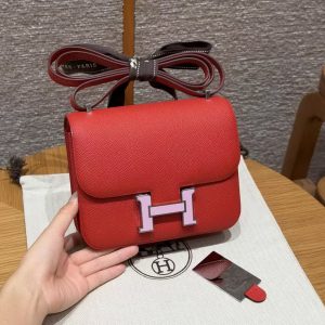 Hermes Constance 19 CM Bag Handmade In Epsom Calfskin Leather Enamel Fittings Hardware S3 Rouge Coeur