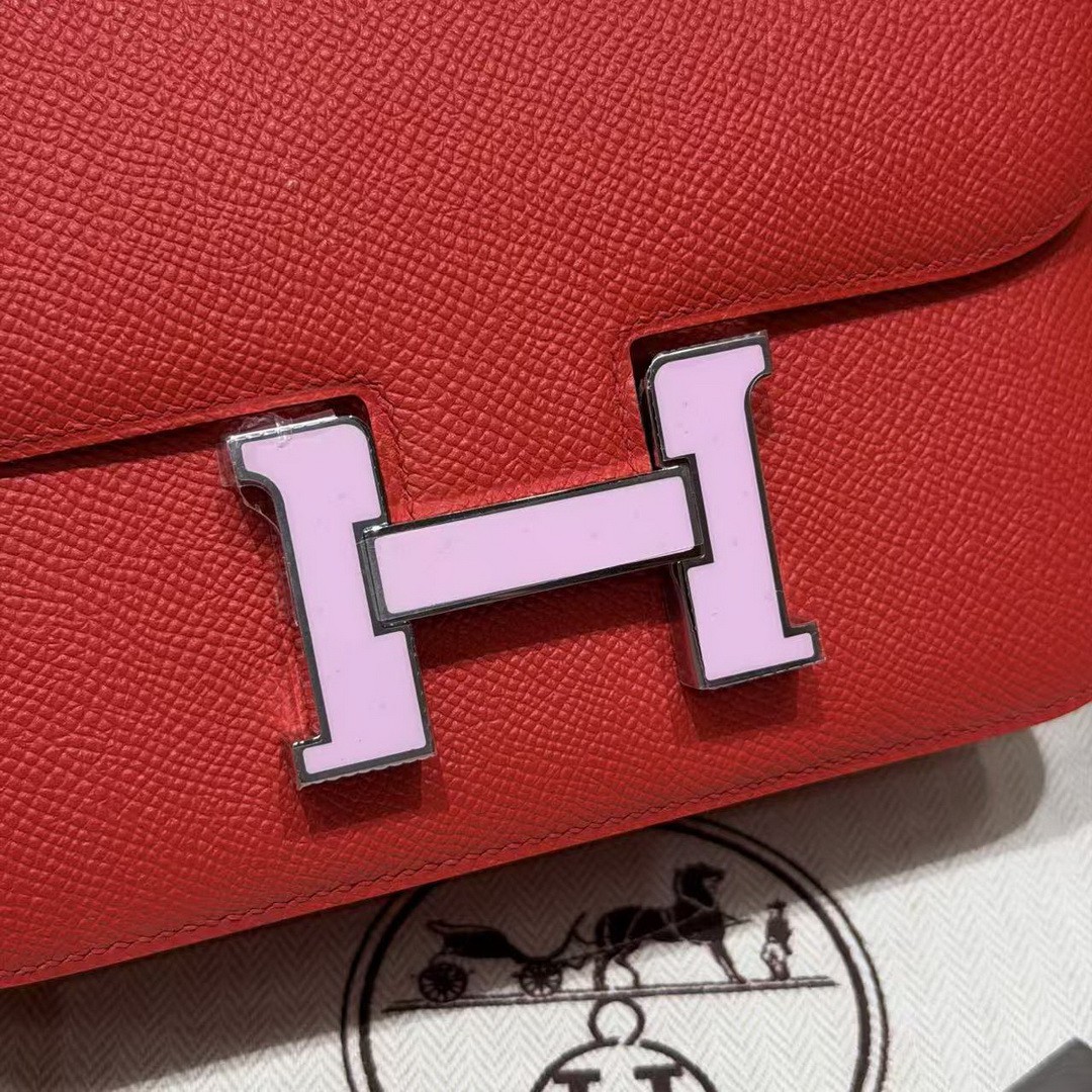 Hermes Constance 19 CM Bag Handmade In Epsom Calfskin Leather Enamel Fittings Hardware S3 Rouge Coeur - Image 13
