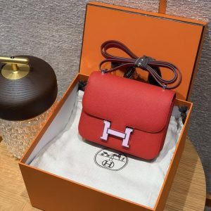 Hermes Constance 19 CM Bag Handmade In Epsom Calfskin Leather Enamel Fittings Hardware S3 Rouge Coeur - Image 12