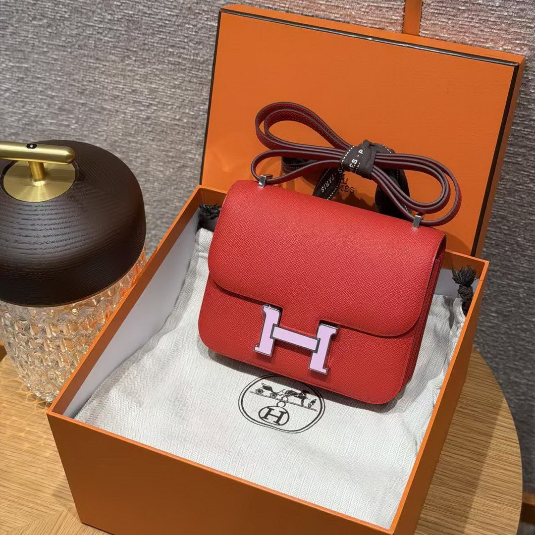 Hermes Constance 19 CM Bag Handmade In Epsom Calfskin Leather Enamel Fittings Hardware S3 Rouge Coeur - Image 12
