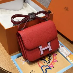 Hermes Constance 19 CM Bag Handmade In Epsom Calfskin Leather Enamel Fittings Hardware S3 Rouge Coeur - Image 3