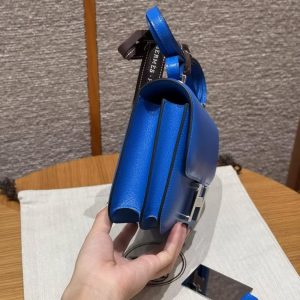 Hermes Constance 19 CM Bag Handmade In Chèvre Calfskin Leather Silver Hardware T7 Blue Hydra - Image 18