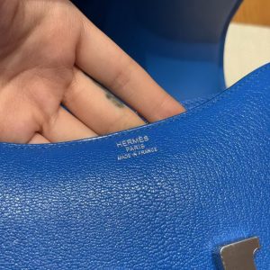 Hermes Constance 19 CM Bag Handmade In Chèvre Calfskin Leather Silver Hardware T7 Blue Hydra - Image 15