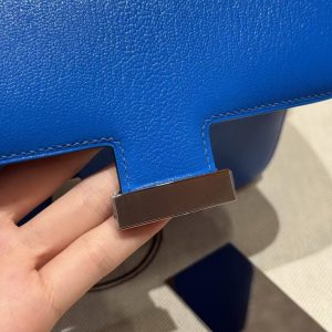 Hermes Constance 19 CM Bag Handmade In Chèvre Calfskin Leather Silver Hardware T7 Blue Hydra - Image 10