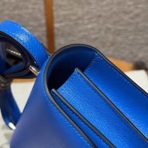 Hermes Constance 19 CM Bag Handmade In Chèvre Calfskin Leather Silver Hardware T7 Blue Hydra - Image 8