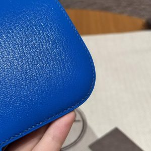 Hermes Constance 19 CM Bag Handmade In Chèvre Calfskin Leather Silver Hardware T7 Blue Hydra - Image 7