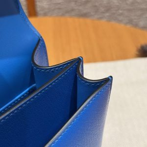 Hermes Constance 19 CM Bag Handmade In Chèvre Calfskin Leather Silver Hardware T7 Blue Hydra - Image 6