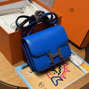 Hermes Constance 19 CM Bag Handmade In Chèvre Calfskin Leather Silver Hardware T7 Blue Hydra - Image 4