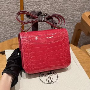 Hermes Constance 19 CM Bag Handmade In Alligator Leather from Mississippi Gold Hardware i6 Rose Extreme - Image 2