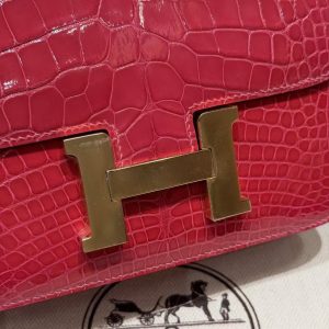 Hermes Constance 19 CM Bag Handmade In Alligator Leather from Mississippi Gold Hardware i6 Rose Extreme - Image 15