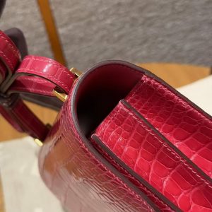 Hermes Constance 19 CM Bag Handmade In Alligator Leather from Mississippi Gold Hardware i6 Rose Extreme - Image 12