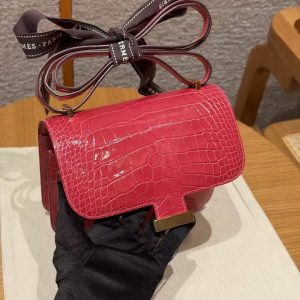 Hermes Constance 19 CM Bag Handmade In Alligator Leather from Mississippi Gold Hardware i6 Rose Extreme - Image 11