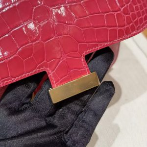Hermes Constance 19 CM Bag Handmade In Alligator Leather from Mississippi Gold Hardware i6 Rose Extreme - Image 10