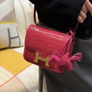 Hermes Constance 19 CM Bag Handmade In Alligator Leather from Mississippi Gold Hardware i6 Rose Extreme - Image 3