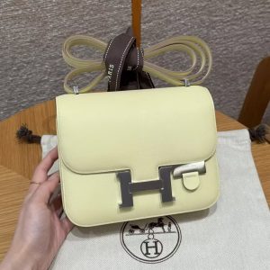Hermes Constance 19 CM Bag Handmade In Swift Calfskin Leather Silver Hardware i8 Jaune Milton