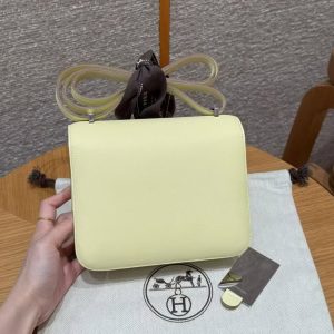 Hermes Constance 19 CM Bag Handmade In Swift Calfskin Leather Silver Hardware i8 Jaune Milton - Image 2