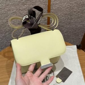 Hermes Constance 19 CM Bag Handmade In Swift Calfskin Leather Silver Hardware i8 Jaune Milton - Image 12