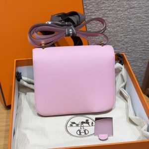 Hermes Constance 19 CM Bag Handmade In Epsom Calfskin Leather Gold Hardware X9 Mauve - Image 2