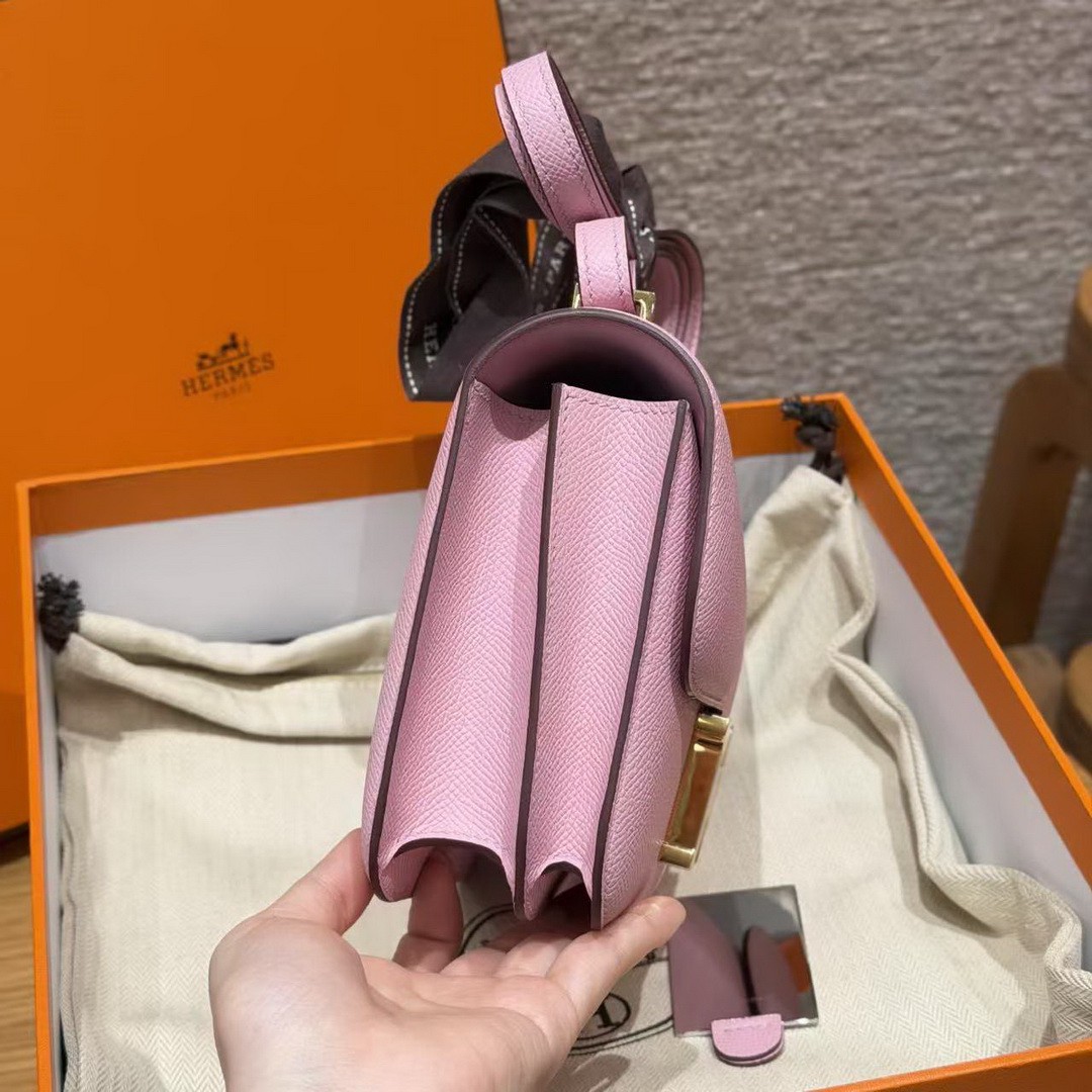 Hermes Constance 19 CM Bag Handmade In Epsom Calfskin Leather Gold Hardware X9 Mauve - Image 20