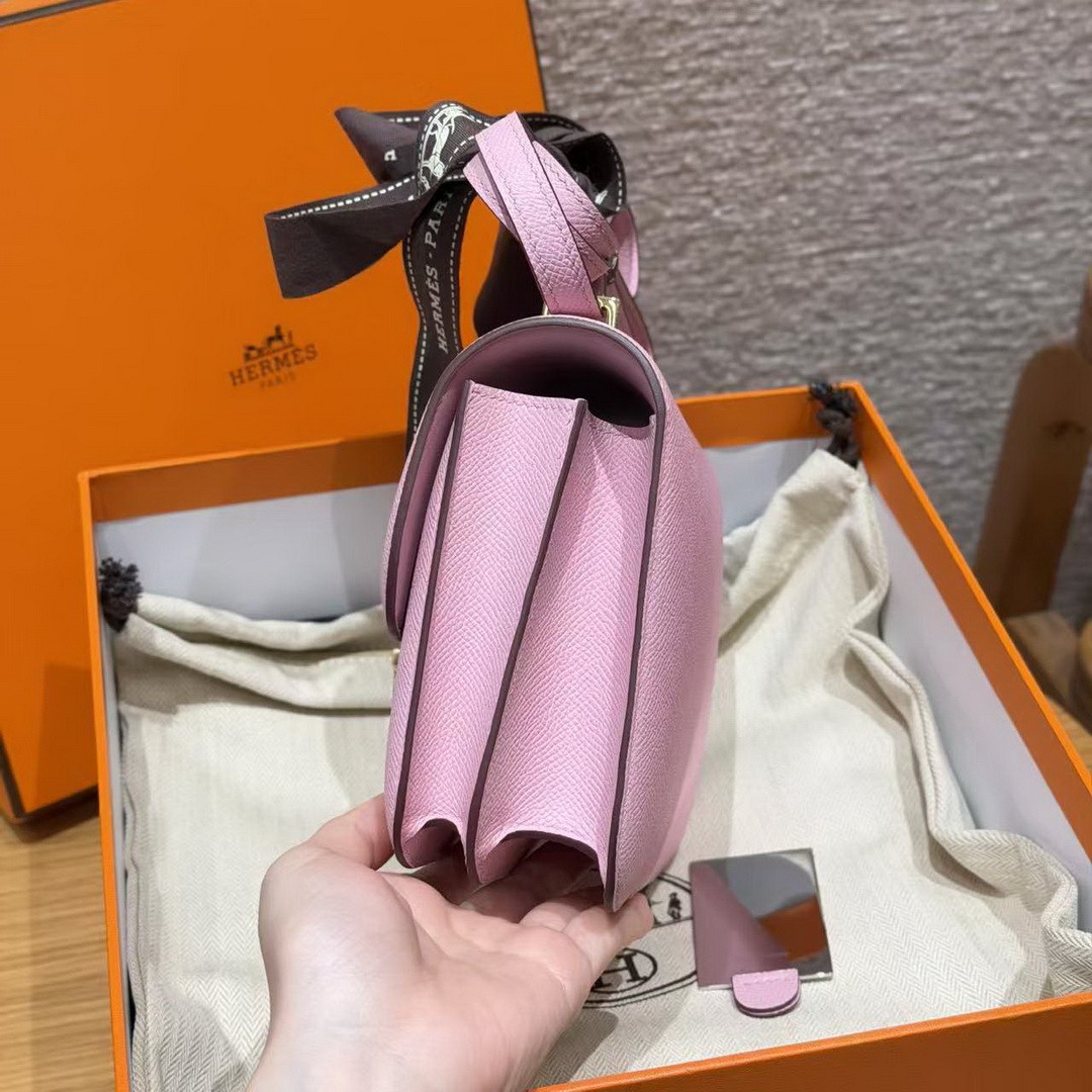 Hermes Constance 19 CM Bag Handmade In Epsom Calfskin Leather Gold Hardware X9 Mauve - Image 19