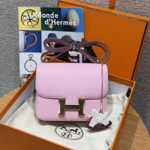 Hermes Constance 19 CM Bag Handmade In Epsom Calfskin Leather Gold Hardware X9 Mauve - Image 12