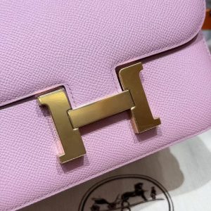 Hermes Constance 19 CM Bag Handmade In Epsom Calfskin Leather Gold Hardware X9 Mauve - Image 11