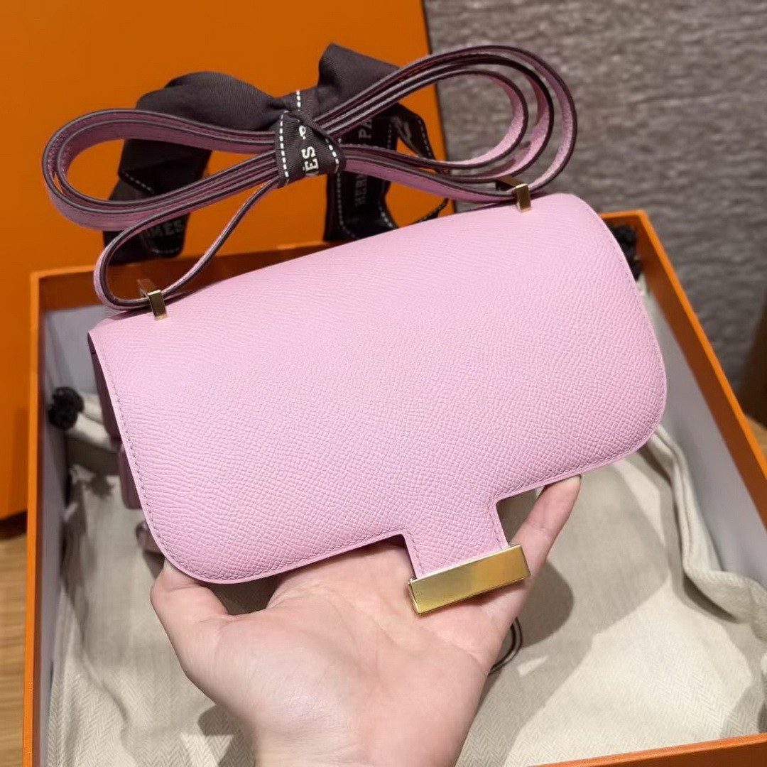Hermes Constance 19 CM Bag Handmade In Epsom Calfskin Leather Gold Hardware X9 Mauve - Image 8