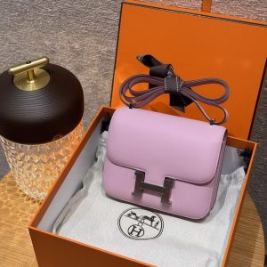 Hermes Constance 19 CM BagHandmade In Swift Calfskin Leather Silver Hardware X9 Mauve - Image 2
