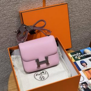 Hermes Constance 19 CM BagHandmade In Swift Calfskin Leather Silver Hardware X9 Mauve - Image 16