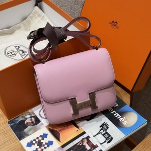 Hermes Constance 19 CM BagHandmade In Swift Calfskin Leather Silver Hardware X9 Mauve - Image 15